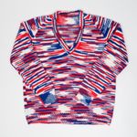 Vintage Handmade Red, White & Blue Knit V Neck Sweater Photo 1
