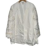 Chico's Chico’s Size 3 L White Linen Sequin Embroidered Embellished Open Blazer Jacket Photo 1