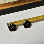 Signed Napier Black Enamel Gold Tone Flower Pierced Earrings Photo 3