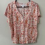 Rachel Zoe Linen Floral Print Pink Orange White Button-Up Shirt Sz M Photo 0