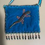Beaded Lizard Design Blue Velvet Bag. Native American. Photo 0