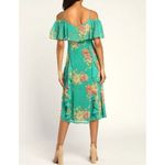Lulus Romantic Love Floral Chiffon Ruffle Cold Shoulder Midi Dress Green XS Photo 4