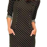 Boden Black and Tan Polka Dot Long Sleeve Dress Size 8 L Cotton blend Photo 0