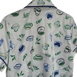 Kate Spade  Blue Green Novelty Coffee Print Satin Pajama Top Cozy Feminine XS Photo 5