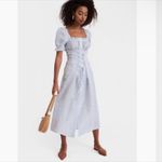 Sleeper Women's Blue Vichy Marquise Corset Linen Dress Gingham Midi Lace Up S Photo 1
