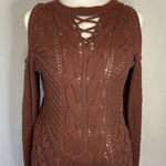 Aeropostale  Brown Sweater Jr XS Cold Shoulder Long Sleeve Rust Academia Neutral Photo 0