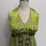 Vtg 60 Style Sz 16 Silk Maxi Halter Dress Babydoll Retro Academia Nature Artsy Green Photo 2