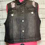Agnes Orinda Distressed Black Denim Vest Size 2X Photo 0