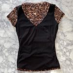 INC New  Animal Print Mesh Ruched V-Neck Short Sleeve Shirt Brown Black Photo 9