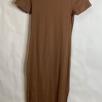 Cotton On NWT Brown Ribbed T Shirt Dress Short Sleeve Slit Sz Medium Photo 3