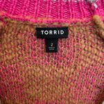 Torrid  Chunky Checkered Cardigan V-Neck Button Front Sweater Pink Tan size 2X Photo 2