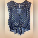 Free People Women’s Mornings In Marrakesh Tie Front Navy Silky Tank Top Size S Photo 2