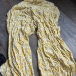 Aerie  Yellow White Floral Print Smocked Cutout Wide Leg Cropped Jumpsuit S Photo 7