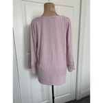 Loft  Womens Boat Neck 3/4 Lace Trim Sleeve Slub Cotton T-Shirt Lavender Size M Photo 1