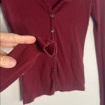 Hollister  Slim Tee Maroon Burgundy Button Up Ribbed Top Y2K Long Sleeve XS Photo 2