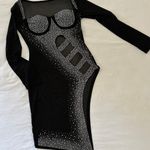 Sexy Sheer Rhinestones Long Sleeve Clubwear Party Evening Cocktail Dress XXL Black Photo 0