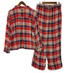 Aerie Flannel Skater Red Plaid Pajama PJ Matching Set Sleep M Pant L Shirt Cozy Photo 4