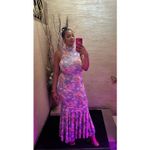 CAROLINE CONSTAS Blue Floral Mock Neck Sleeveless Trumpet Brigitta Gown Size M Size M Photo 14