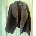 Neiman Marcus  Open Front Knit Cardigan Sweater Women M Faux Fur Hobbit Neutral Photo 0