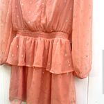 NSR Nordstrom Tyler Metallic Long Sleeve Clip Dot Mini Dress Orange Peach M Size M Photo 3