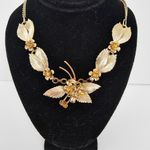 West Germany Vintage Floral Leaves Bib Necklace with Yellow Rhinestones Size 16 Photo 1