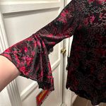 cupio Red + Black Floral Velvet Velour Top Photo 2