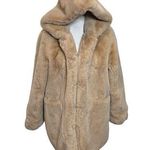 Apparis Maria Hooded Faux Fur Coat Open Front Plush Brown Pockets Women’s Size S Photo 0