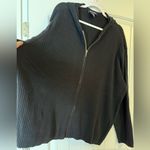 Denim & Co  Women Black Ribbed Knitted Long Sleeve Zipper Hooded Sweater Jacket Photo 1