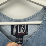 At Last Vintage Blue Cotton Denim Button Front Long Sleeve Top Size Med Floral Photo 5