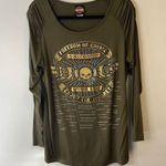 Harley Davidson Harley-Davidson Top Army Green Women’s Long Sleeves Sequin Logo Tee Sz XL EUC Photo 0