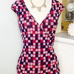 Polka Dot Blouse V Neck Short Sleeve Shirt Red White Black Medium Photo 1