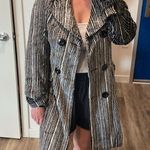 Vintage y2k faux fur striped knee length long coat tan black small Photo 9