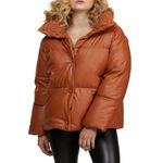 NWT NVLT Women’s Vegan Leather Puffer Coat In Color Luggage Brown Size L Photo 1