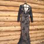 Mac Duggal 79351 Womens Black Embellished Long Sleeve Plunge Neck Trumpet Dress Photo 5