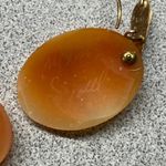 Vintage Italian Gold Cameo Earrings Oval Carved Shell Woman Face Dangle Old Orange Photo 5