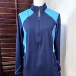 Natori Womens Track Jacket Blue Color Block Long Sleeve Activewear Zipper M Photo 0