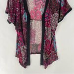 Marc Bouwer Pink Blue Paisley Feather Patterned Zip Front Dolman V Photo 7