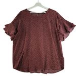 Stitch Fix 41 Hawthorn XXL Top Eliza Ruffle Sleeve Scoop Neck Blouse Career Brown Photo 3