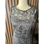 Adrianna Papell Andrianne Papell gray lacy dress short sleeveless size 4 wedding guest fancy Photo 1