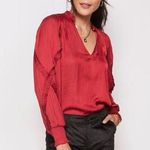 Evereve  Jett Ruffle Satin V Neck Blouse, NWT Photo 0