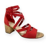 Nine West Give It To Me Red Suede Strappy Cork Heel Sandal Women’s Size 7.5 Photo 0