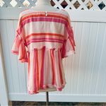 THML Pink Orange Striped Peasant Top XS Ruffle Flutter Sleeve Cotton Boho Peplum Photo 10