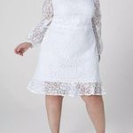 Lane Bryant White Floral Ruffle Mini Blouson-Sleeve Boatneck Lace Dress Size 14 Photo 0