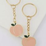 2 piece peach charm keychain Gold Photo 1