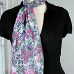 Floral Print White Sheer Scarf Pink Roses Grandmacore Cottagecore Photo 1