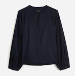 Madewell V Neck Long Sleeve Top Blouse Navy Stretch Cotton Small Minimalist NWT Photo 2