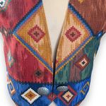 Vintage 90s Coldwater Creek Southwestern Tapestry Vest Concho Buttons Medium Red Photo 2