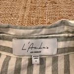 L'Academie L’Academie Revolve Grey Green White Striped Button Down Puff Sleeve Top Small Photo 2