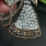 Monet Vintage  Signed Antique Brass-tone Rhinestone Angel Playing Trumpet Brooch Photo 11