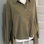 Pinch Anthropologie Olive Green Shirt High Low Cotton Button Down Size Large Photo 0